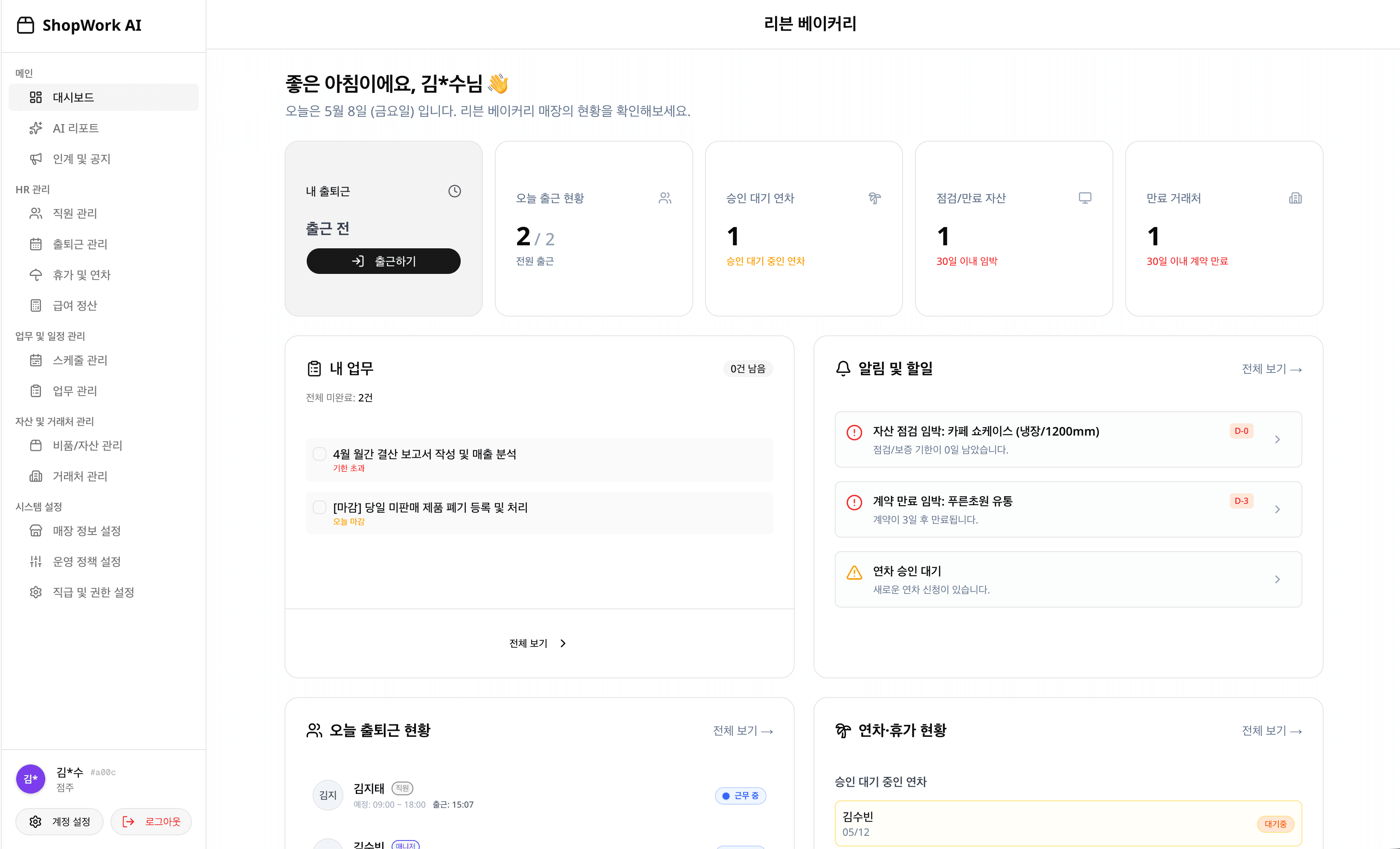 ShopWork AI 대시보드 미리보기
